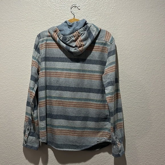 Men's Striped Hooded Jacket Button Down Gray Blue Sz Small Casual - Picture 11 of 11